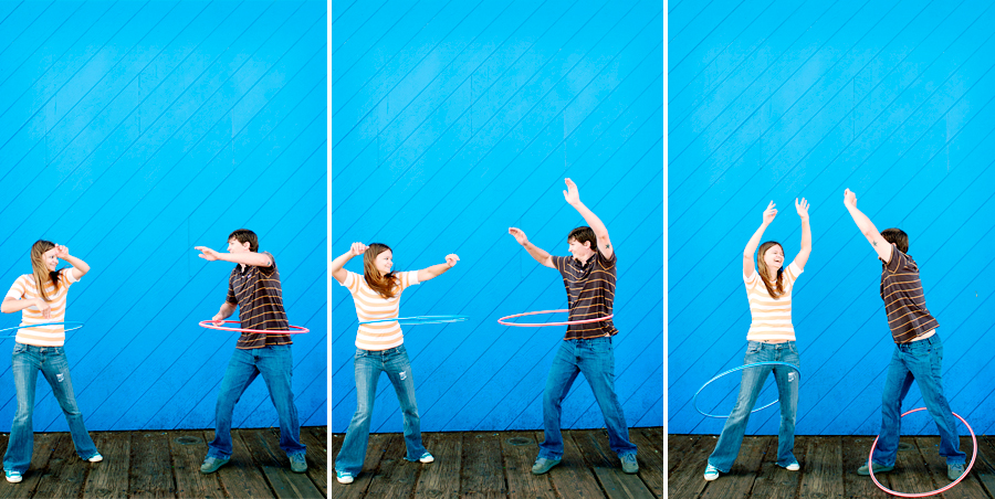 los angeles engagement photographer, engagement photography, hula hoop, couple kissing, santa monica pier, santa monica engagement session